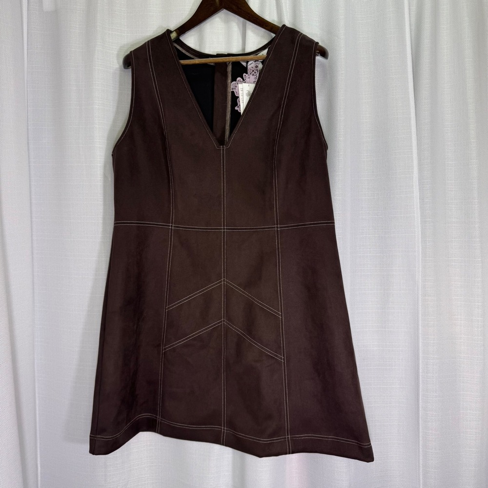 NEW Old Navy x Anna Sui‎ Vegan Suede Mini Dress Women XL Brown - Picture 4 of 16